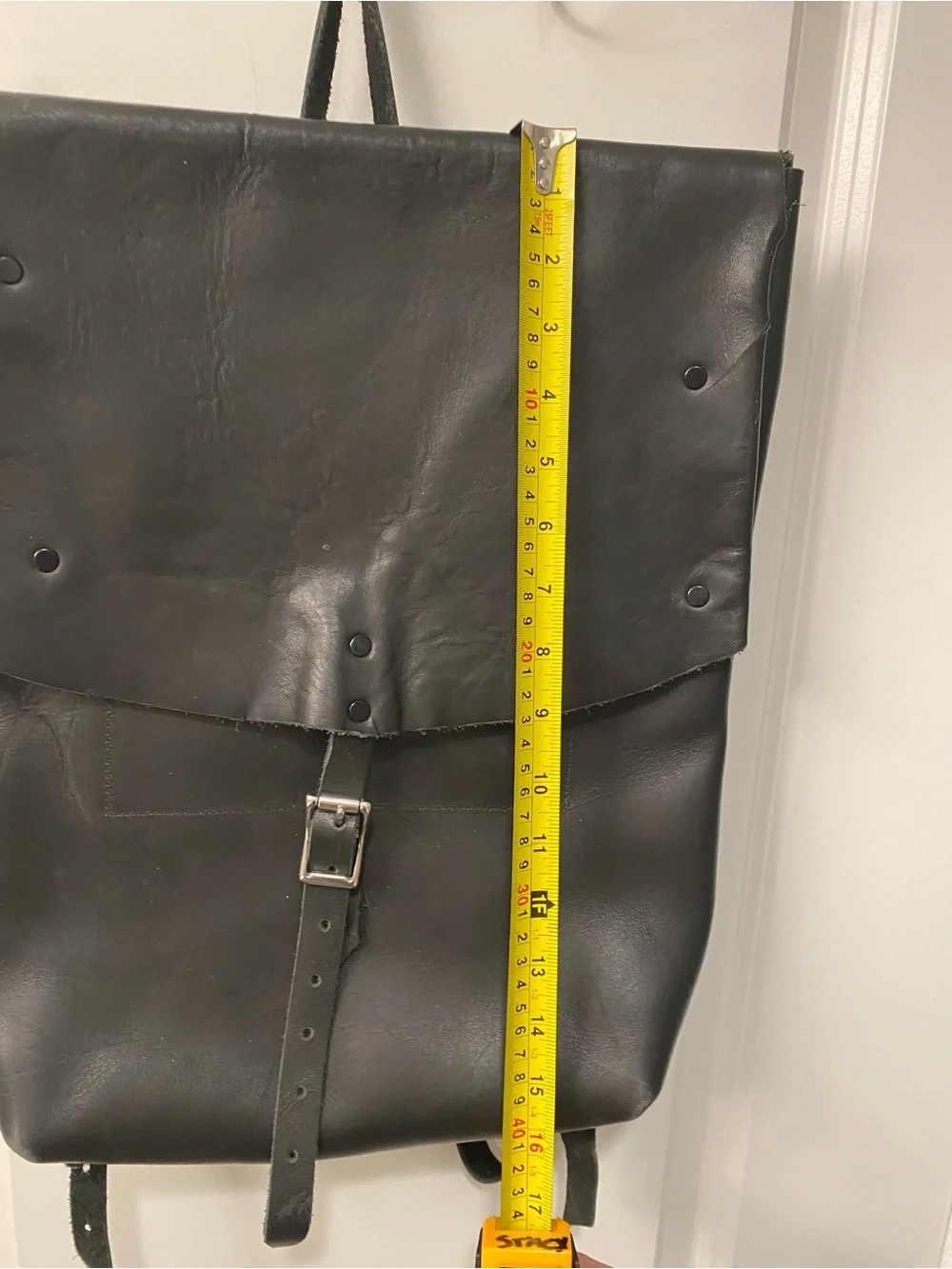 Black Leather Roll-Top Backpack